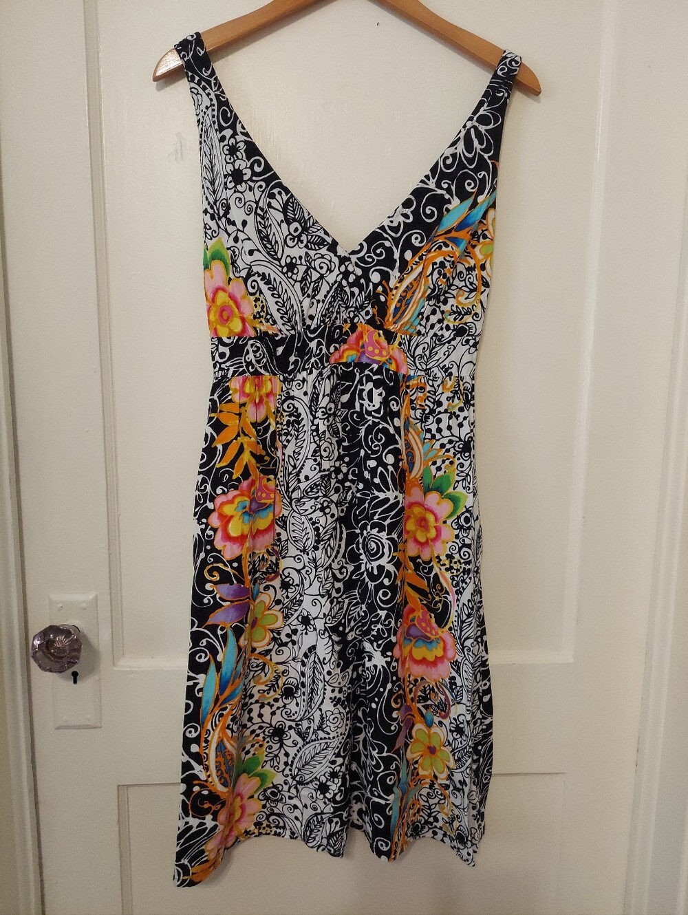 VTG 90s Jams World Mini Dress Womens Small Floral Garden Empire V Neck Deep V